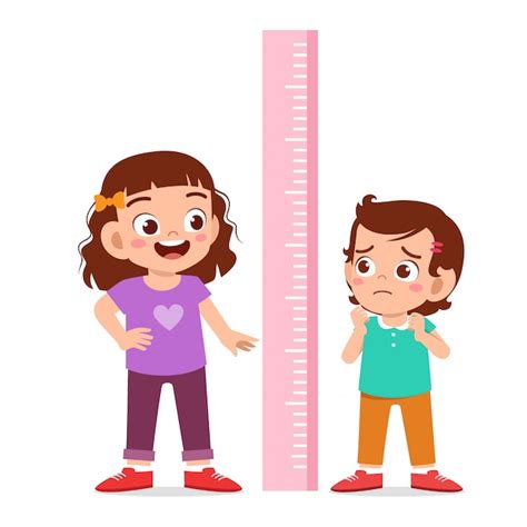 Premium Vector Happy Cute Kid Girl Measure Height Together