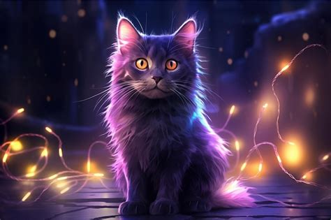 Premium Ai Image A Digital Painting Of A Purple Cat With Purple