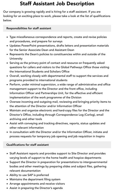 Staff Assistant Job Description Velvet Jobs