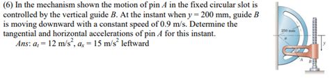 Solved 6 In The Mechanism Shown The Motion Of Pin A In The