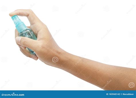Hand Holding Spray Bottle Isolated On White Stock Photo Image Of