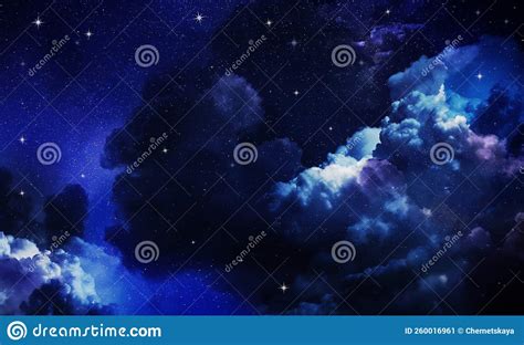 Beautiful View Of Night Sky With Clouds And Stars Stock Image Image
