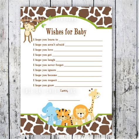 There are many printable baby shower games available on the internet but those which are free are not good in quality and ones that are good in quality are really expensive so i have tried to provide free these games will make your baby shower party fun and memorable for all of your party guests. Safari Baby Shower Game Wishes For Baby Printable file