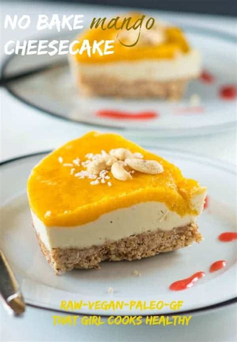 Top with fresh fruit or chocolate chips (even change the crust to chocolate cookie crust). No bake mango cheesecake recipe - That Girl Cooks Healthy