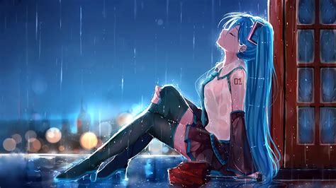 illustration long hair anime anime girls rain umbrella screenshot mangaka hd wallpaper