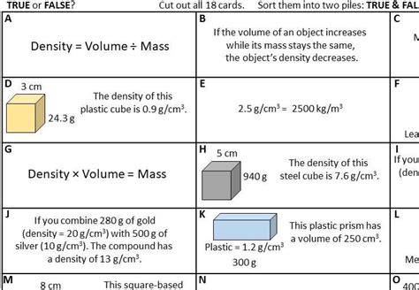 Density Mass And Volume Questions
