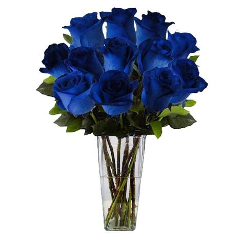 The Ultimate Bouquet Gorgeous Blue Rose Bouquet In Clear Vase 12 Stem