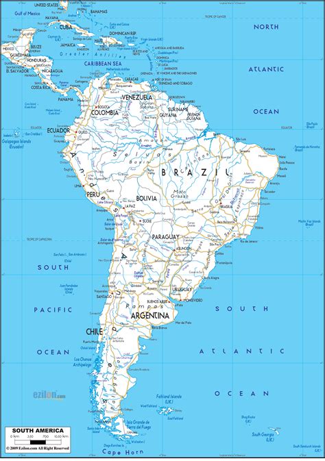 Road Map Of South America Ezilon Maps