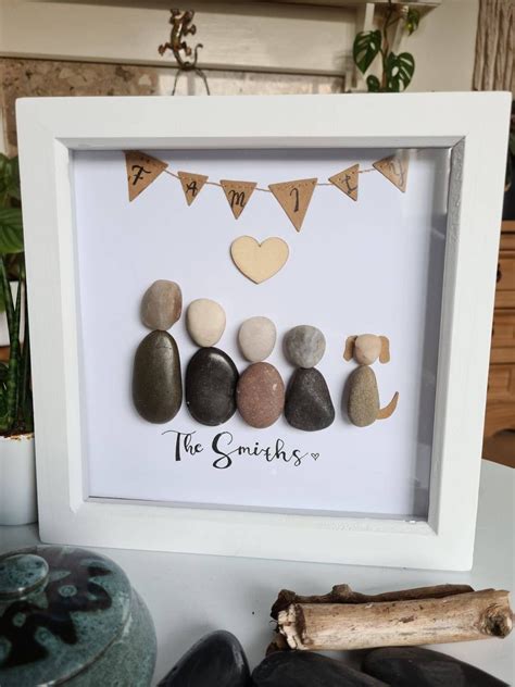 Personalised Pebble art framed image family gift family | Etsy