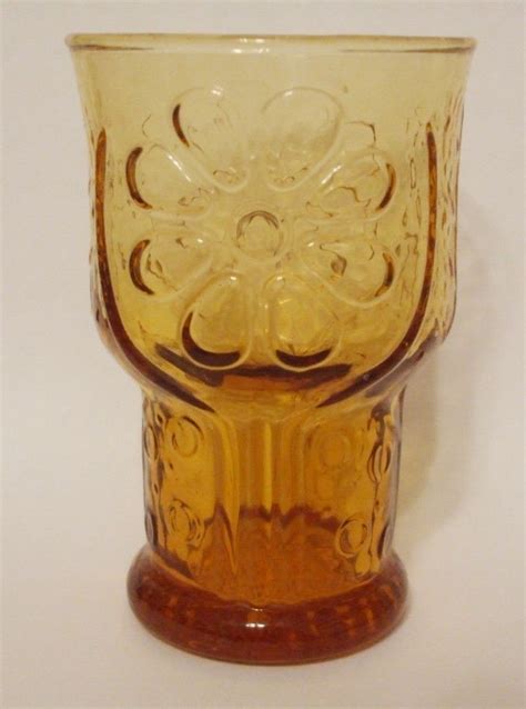 Libbey Country Garden Juice Glass Pressed Amber Glass Daisy Country Gardening Libbey Amber