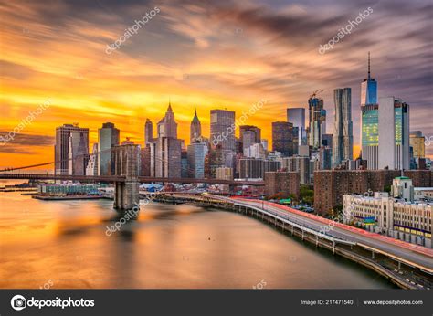 New York New York Usa Lower Manhattan Skyline East River Stock