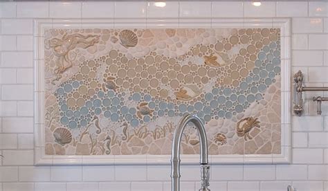 2 A Closer Look At This Beautiful Nautical Kitchen Backsplash Filled With Mermaids C