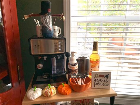 Get the coffeehouse look by hanging a large chalkboard over your newly built masterpiece and don't forget to include a set of your favorite flavored syrups ($20). Halloween Coffee Cart - My Glittery Heart
