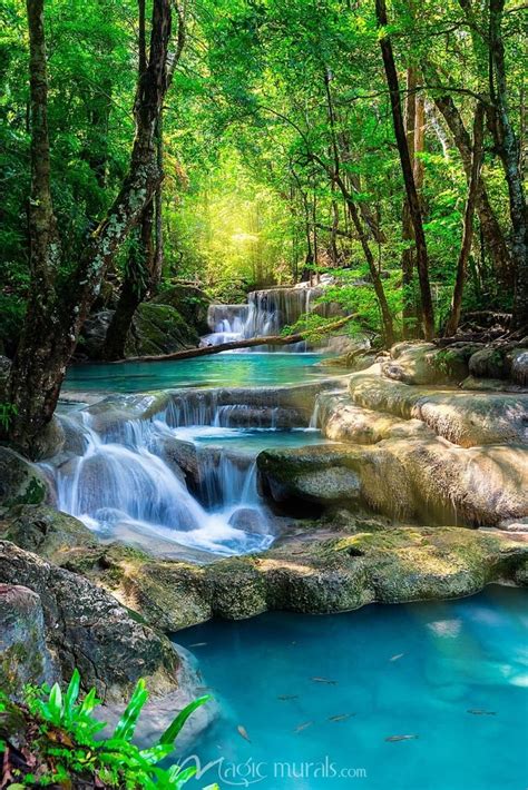 Tropical Blue Waterfalls Waterfall Wallpaper Beautiful