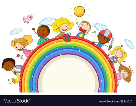 Doodle Kids On Rainbow Royalty Free Vector Image