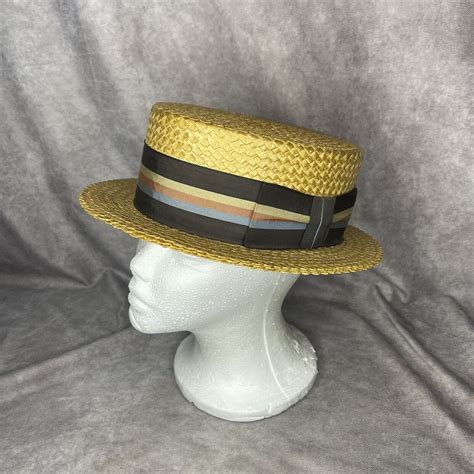 Vintage John B Stetson Select Mens Hand Straw Boater Boat Hat Size 6 7