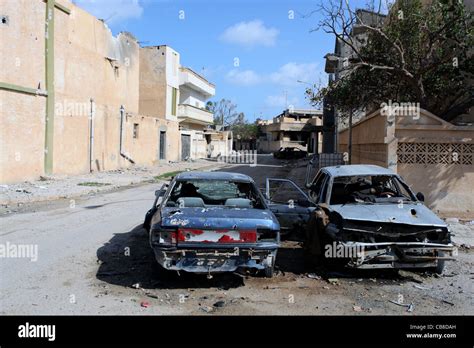 Cars Riddled With Bullets Sirte Libya Stock Photo Alamy