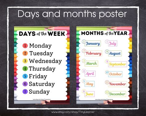 Days And Months Poster Days Of The Week Chart Months Of The Year
