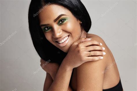 Black Naked Woman With Straight Hair Stock Photo By