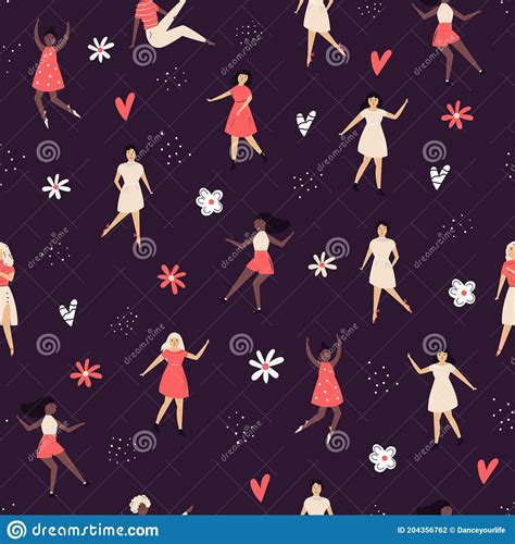 Seamless Pattern With Beautiful Dancing Woman Vector Illustration In A