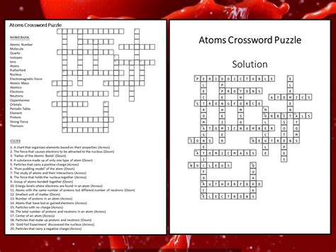 Atoms Crossword Puzzle Worksheet Activity Teaching Resources