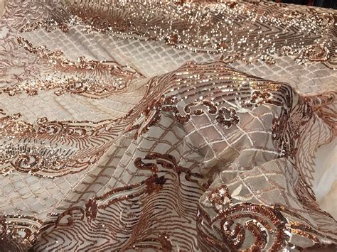 Rose Gold Sequin Nude Net Lace Fabric Design My My XXX Hot Girl