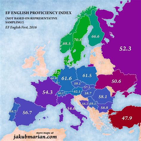 English Language Proficiency In Europe 2016 Maps On The Web