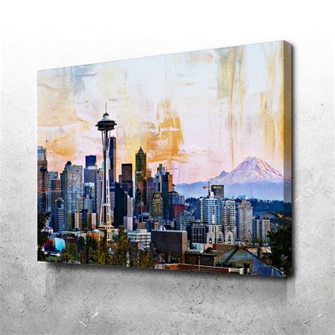 Abstract Seattle Skyline Canvas Set Legendary Wall Art