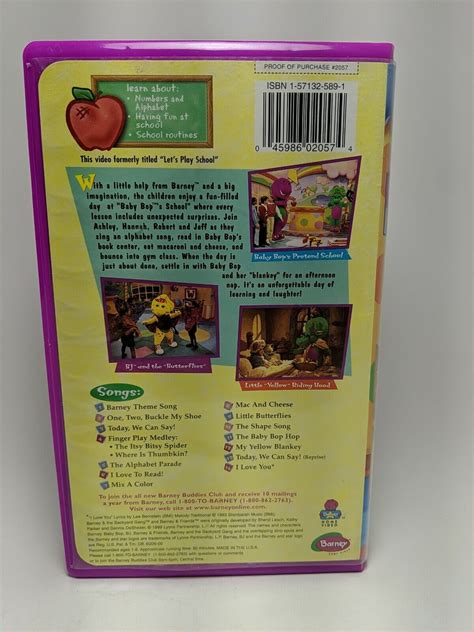 Barney Abcs And 123s Vhs 1999 Lets Play School Sing Along Songs