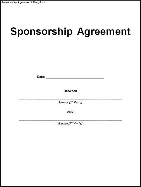 Sponsorship Agreement Template Free Word Templates