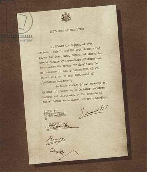 Image Of The Instrument Of Abdication Signed By King Edward Viii And