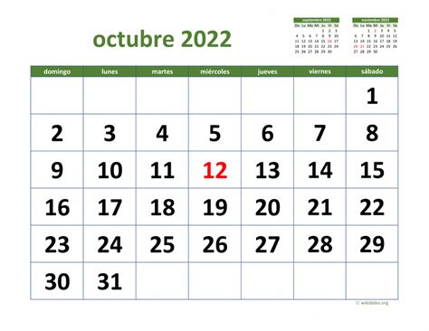 Calendario Octubre 2022 De México