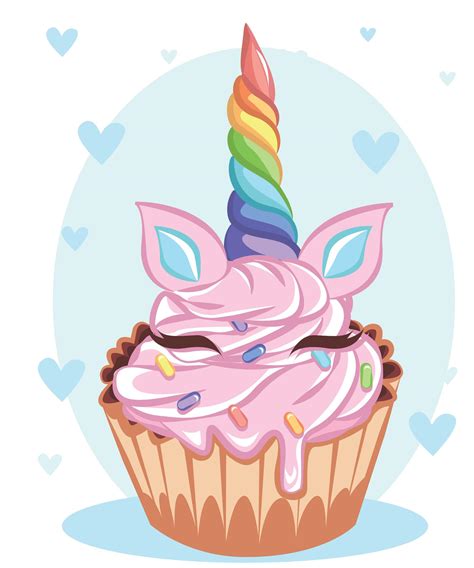 Cute Rainbow Unicorn Cupcake On A White Background It Can Be Used For