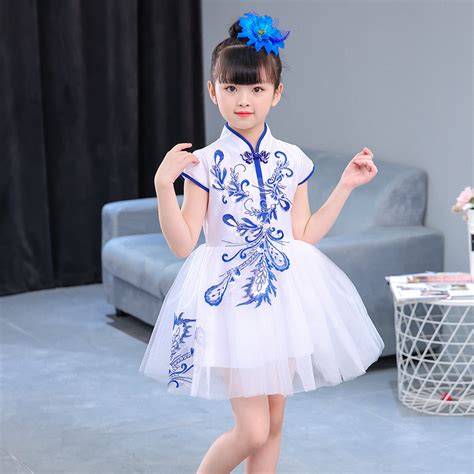 New Childrens Princess Dress Performance Girls Peng Peng Skirt Blue
