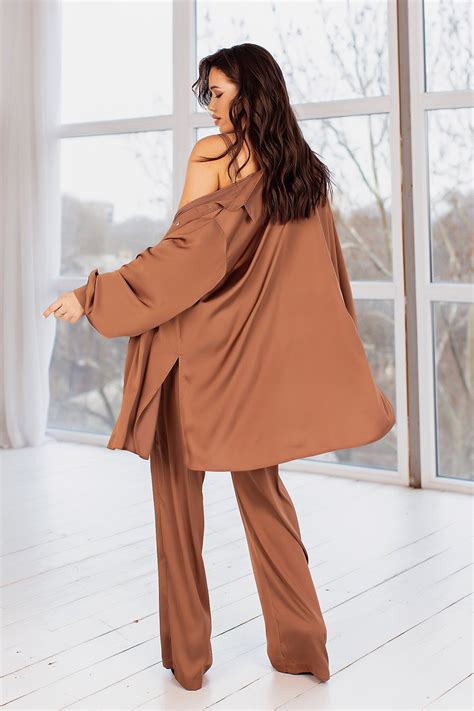 Bronze Silk Pant Suit For Women Satin Three Piece Summer Set Etsy