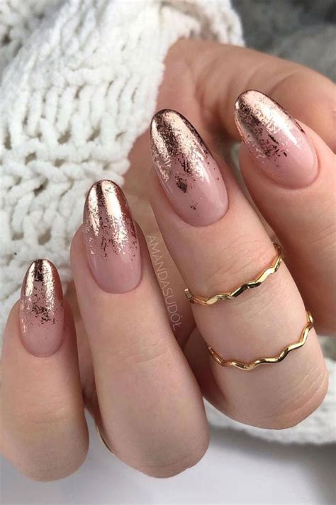 stylish nail art designs that pretty from every angle nude and gold foil nails