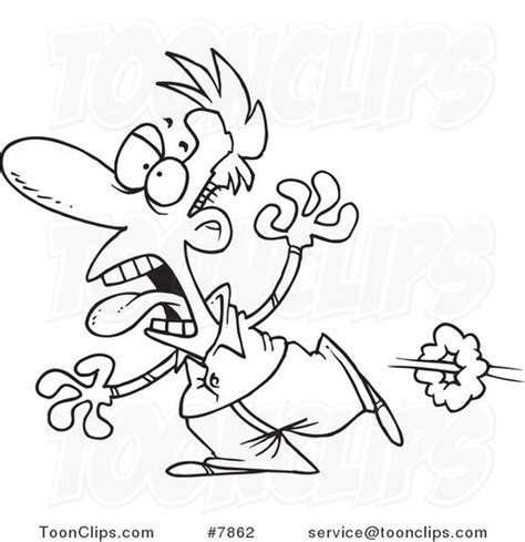 Cartoon Black And White Line Drawing Of A Scared Guy Running 7862 By