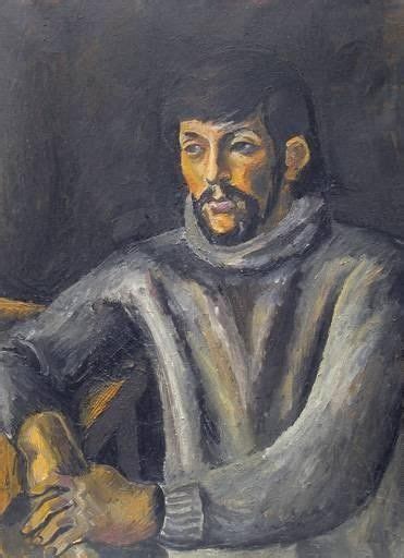 A Painting Of A Man Sitting In A Chair With His Arms Crossed And