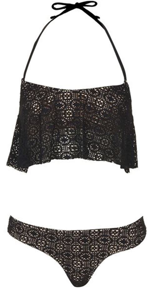 Topshop Black Crochet Frill Bikini In Black Lyst
