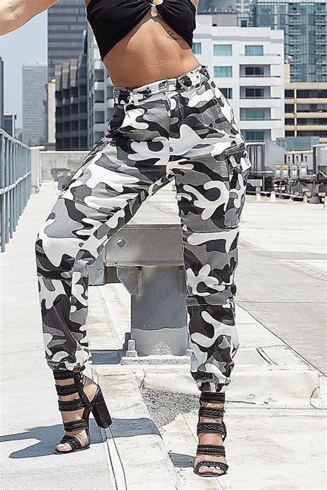 Lovely Casual High Waist Camouflage Printed Black Cotton Pantspants