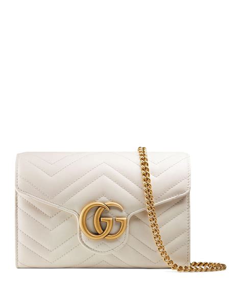 Gucci Gg Marmont Matelassé Leather Wallet On A Chain In White Lyst