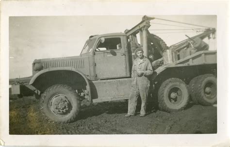 Serviceman In Front Of Military Tow Truck The Digital Collections Of