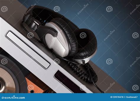 High Loudspeaker Tower With Cd Player Stock Photo Image Of Bass