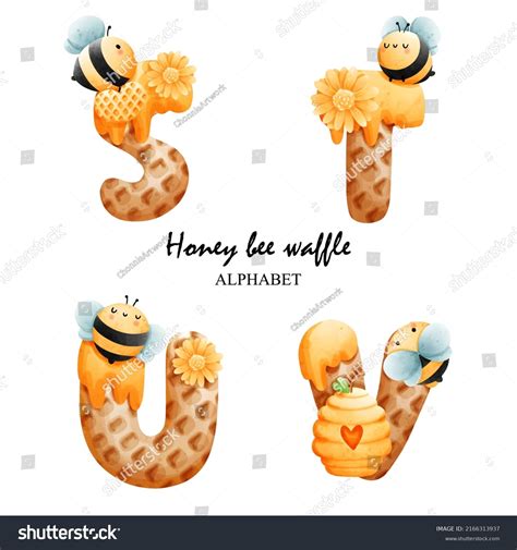 Honey Bee Waffle Alphabetbee Font Vector Stock Vector Royalty Free