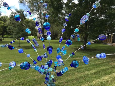 Garden Sparkler Garden Art Blue Sun Catcher Blue Glass Art Etsy Diy Wind Chimes Crystal