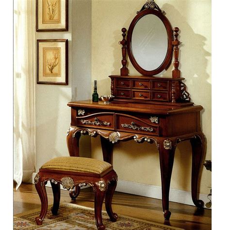 Antique vtg bedroom set wood inlay work mirror vanity. Queen Anne Vanity Set | Bedroom vanity set, Antique vanity ...