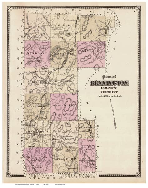 Bennington County Vermont 1869 Fw Beers Old Map Reprint Vt