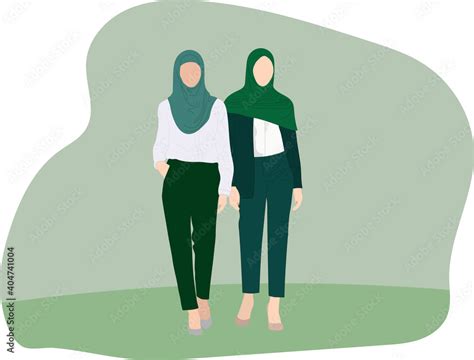 muslim women in hijabs and office clothes outdoors hijab fashion illustration emirati women s