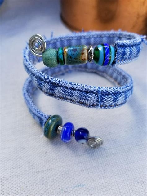 Unique One Of A Kind Recycled Denim Bracelet Made Using