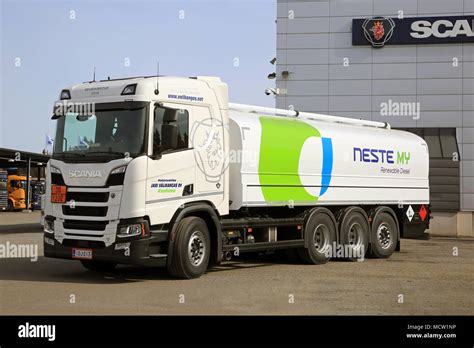 Lieto Finland April 12 2018 White New Scania R520 B8x4 Fuel Tanker